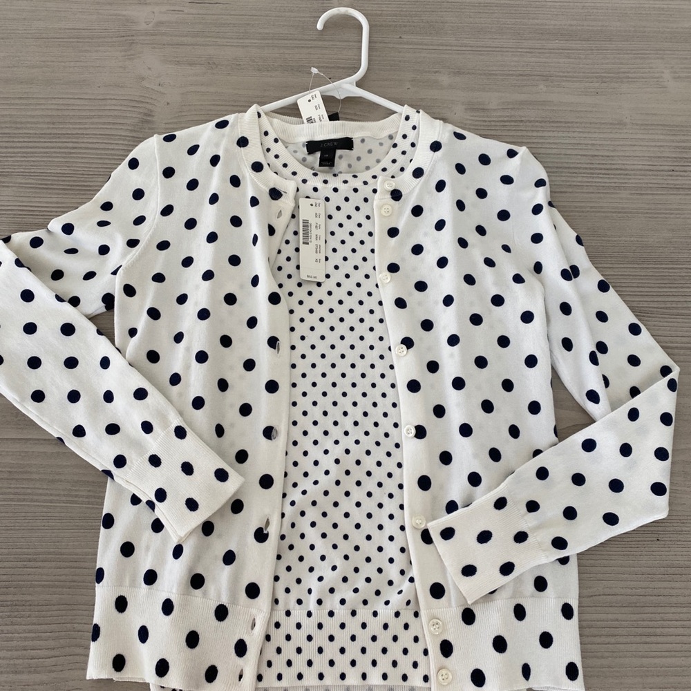 NWT Jcrew Jackie cardigan and shell polka dot 2 pc set
